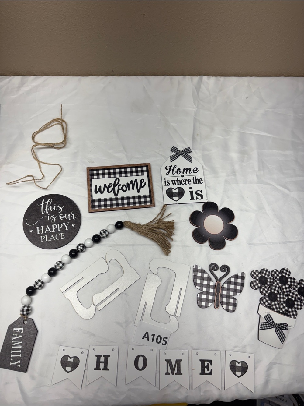 Farmhouse Black & White 'Home' Party Banner and Decorative Accents